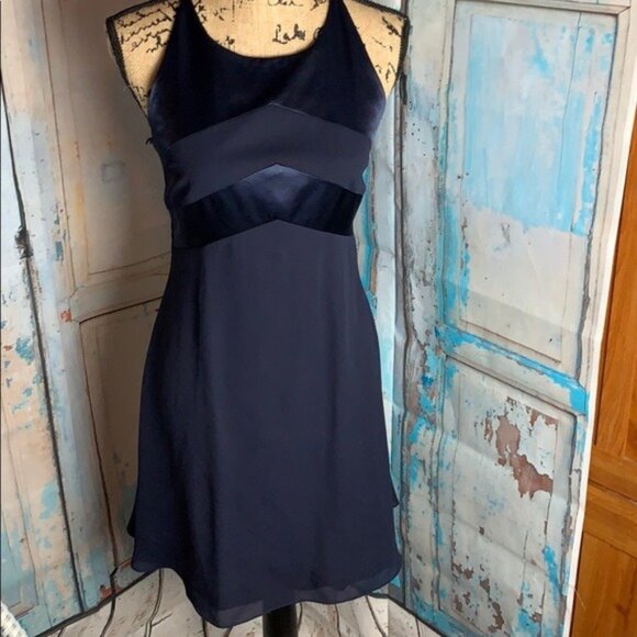 Rhapsody Navy Blue Halter Sleeveless Crisscross Back Formal Dress Womens Size S - Picture 4 of 12